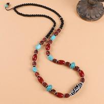 Original Design Tibetan Necklace Retro Tibetan Long Beeswax Dzi Bead Pendant Xizang Clothing Men's and Women's Accessories