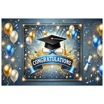 Colorful Congrats Grad Photography Backdrop 8x6ft 100D Polyester Wear Resist Bachelor Hat Banner for Party Props