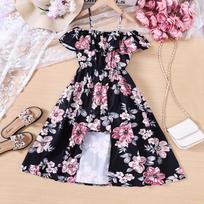 Children's Clothing New Product for Girls Summer Holiday Floral Ruffle Suspender Jumpsuit DK314-C 120 juoda