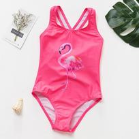 Spot Foreign Trade Girls One-piece Swimsuit Flamingo Print Children's Swimsuit 3~11 Years Old 3-4Y raudona