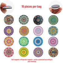 Mandala Pattern Soft Magnetic Fridge Magnet - Glass Decorative Sticker 25 mm Fridge Magnet Set of 16 (JQT638)