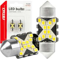 LED lemputės, Canbus, festoon, C5W, 12SMD, 2016, 31mm, baltas, 12V, 24V, amio-04235