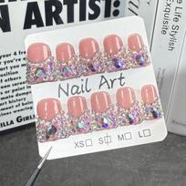 Clear French Tip Press-On Nails With Starry Sky Design Ultra Thin Glitter Full Rhinestone Fake Women Small