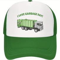I Love Garbage Day Truck Graphic Trucker Hat Polyester Adjustable Casual Cap for Adults One Size