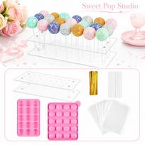 303 Piece Cake Pop Lollipop Making Kit Includes Silicone Mold Sticks Wrapping Bags Display Stand and Sealing Clips for DIY Chocolate Candy Dessert One Size rožinė