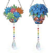 2Pcs DIY Double-Sided Diamond Art Painting Wind Chime Kits Diamond Painting Suncatcher Craft Kit for Wall Garden Window Decor