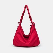 IELGY Ladies Tote Bag Pleated Drawstring Canvas Lazy Style Shoulder Messenger Bag raudona