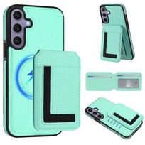 For Samsung Galaxy S21 S22 S23 S24 S25 Plus Ultra FE + Case Protective Cover Card Holder Stand Coin Magnetic Wallet Supports Wireless Charging Galaxy S21 Ultra mėtų žalios spalvos