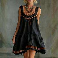 Moteriška berankovė mini suknelė Laisvo kirpimo, kasdienė, retro stiliaus Vasarinės suknelės moterims Ilgos suknelės moterims Boho suknelės moterims M juoda