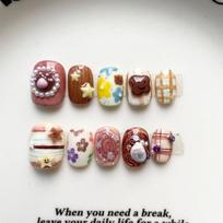Cute Hand-Painted Press-On Nails Short Square Cat Eye Design Sweet Ins Style Nail Art Women Extra Small gray