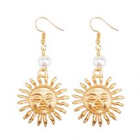 Women Fashion Sun Smiling Face Drop Dangle Hook Earrings Jewelry auksinė