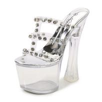 Moteriški batai permatomi Sexy Sandalai naktiniame klube Super High Heel Crystal 18cm Kulnas 8cm Platform from LFD 34 sidabras