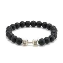 Unisex Black Matte Stone Dumbbell Fitness Gym Reguliuojama Punk apyrankė