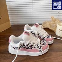 2025 Spring and Autumn New Pink Leopard Print Flat-bottomed Sports Student Original Casual Board Shoes Color Matching Hong Kong Style Versatile Bread 40 gray