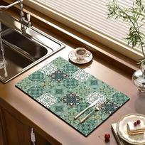 [Coffee Pattern Countertop Mat] Diatom Mud Coffee Machine Mat | Anti-Slip Dish Drying Drainage | Easy Clean Washable | Kitchen Coffee Bar Worktop 30*40cm žalia