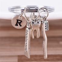 Dentist Key Ring Toothpaste Tooth Toothbrush Dental Hygienist Initial Key Chain