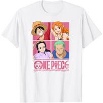 One Piece Anime Straw Hat Crew Pop Art Squares T-Shirt S balta