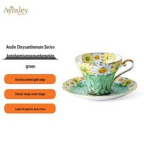 AYNSLEY Daisy Collection Green Bone China Coffee Cup & Saucer Set