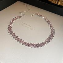 Elegant Full Diamond High-End Choker Necklace for Women - Trendy Clavicle Chain violetinė