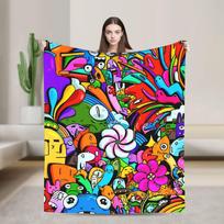 Super šilta antklodė Vaikams Suaugusiems Kempingui Animacinis mielas doodle metama antklodė Flanelinis patalynės užvalkalas Laukiamoms naujovėms Sofos lovos užvalkalas 75x90cm