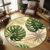 Atogrąžų lapų apvalus kilimas Monstera palmių raštas Neslystantis dekoratyvinis kilimas Minkštas patogus grindų kilimėlis svetainei miegamajam 80cm x 80cm beige