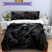 3pcs Gothic Grim Reaper Comforter Set with 1 Quilt Cover and 2 Pillowcases (No Core) - Home Decor, Holiday Gift, Polyester Fabric, Anime Cartoon Desig 135x200cm gray