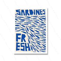 Sardines Fish Wall Print Colorful Poster Retro Food Funny Wall Art Canvas Painting Trendy Decor Pictures For Kitchen Dining Room 21X30CMNo Framed