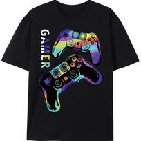 Cotton Gamer Boy TShirt Men GamePad Graphic Tees  Fashion Casual Oversized Short Sleeve Tops Round Neck TShirt S black
