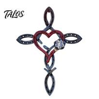 Dekoratyvūs sodo ornamentai Metalinis pasagėlės širdelės sieninis kryžiaus dekoras, kabantis menas, kryžius, kaimiška dvasinė meno skulptūra sodybos kiemo terasos tvorai M A gray