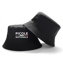 Nauji Bob skrybėlės PICOLE NATIONALE spaudinio Vyrams Moterims Dvispusis Kibiro formos skrybėlė Lauko Panama Žvejo kepurė Žvejo kepurė Didmeninė prekyba 55-58cm juoda