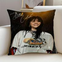 1Pc Billie Eilish Pillow Cover, Polyester 2D Double-Sided Print, Signature Photo Design, Decor For Sofa Bed & Couch, Music Fan R Peach skin 18*18(CM)-1Pcs
