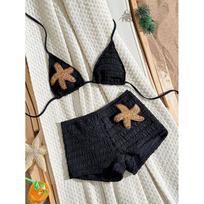 Dalių Bikini Komplektas Moterims Jūrų Žvaigždės Papuošimas Push-Up Aukšto Liemens Maudymosi Kostiumas Atostogų Maudymosi Kostiumas Maudymosi Apranga S juoda