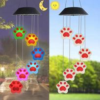 Colorful Solar Cat Paw Print Wind Chime LED Light Outdoor Waterproof Garden Yard Hanging Decor Light No Wiring Easy Install (as the picture,1PC-6 LED)