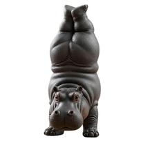 Yoga Hippo Statue Decorative Sculpture Handstand Pose Animal Figurine for Home Office Desk Shelf Accent One Size