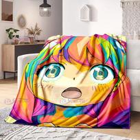 Anime SPY×FAMILY Mada Animacinis Mergaitės Ania Flanelinis Pūkuotas Mėtomasis Antklodė Kawaii Waku Vaikų ir Suaugusiųjų Dovana Sofa Namai Lova 75x90cm gray
