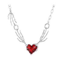 Chain Necklace Women Red Rhinestone Heart Pendant Skeleton Hand Shape white