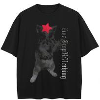 Streetwear Abipusis Juokingas Katės Grafikos Marškinėlis Medvilninis Marškinėlis Unisex Viršutiniai Marškinėliai Vasaros Trumpomis Rankovėmis Marškinėlis S juoda