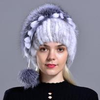 Winter Hat Mink Women Knitted Fox Fur Pompom Warm Cap Floral Fashionable Fluffy Elegant Female Genuine Natural Fur Hats Caps