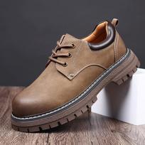 High Quality Men's Leather Business Casual Leather Shoes Fashionable Men's Outdoor Anti Slip and Wear-resistant Workwear Shoes 38 chaki
