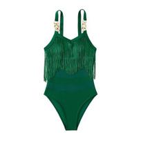 Women Sexy Monokini Sling Sleeveless Tassel Decor Swimsuit Mesh Splicing Backless Design One-piece S karališkos mėlynos spalvos