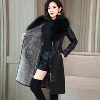 Big Fur Collar Winter Leather Jacket Women Plus Velvet Mid-length  PU Leather Jacket XXXXL juoda