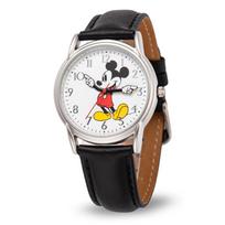 Disney Pelėdos Mikio Suaugusiųjų Klasikinis Cardiff Articulating Hands Analoginis Kvarcinis Laikrodis su Odine Apyranke, Juodas, Mickey Cardiff Laikrodis 2 - Sidabrinis KorpusasJuodas