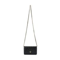 Chanel Woc 25s Auksinė Sagtis Litchi Raštas Deimantinis Tinklelis Odinis Dirželis Veršio Oda Peties Crossbody Krepšys Moterims Juodas Basic+Dust Bag juoda