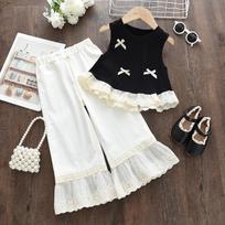 Girls sleeveless vest top 2026 summer new children's clothing bow lace vest baby girl sweet style 23Y100 juoda