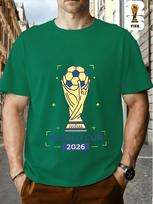 FIFA World Cup Soccer. Men'S Print Short-Sleeve T-Shirt, a Versatile Trendy Summer Item, Casual And Comfortable Clothing, Essential for Festive S žalia