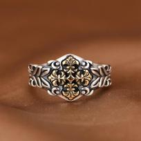 Yintai Feichao Men's Retro Thai Silver Cross Flower Open Ring Adjustable Open Size