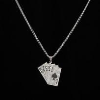 Iced Out Royal Flush Playing Cards Pendant Necklace, Bling CZ Poker Necklace, Hip Hop Casino Jewelry Gift for Men gray