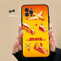 D-DHL-L logotipas Telefono dėklas IPhone 17 16 15 14 13 12 11 Pro Max Plus mini Silikoninis Juodas Dangtelis iPhone 15 plus