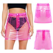 S-XXL Skaidri PVC Mini Sijoninė Suknelė Aukštu Liemeniu Kūną Apimanti Pieštuko Formos Kraštas su Kišenėmis Perregima Dangos Suknelė Klubiniams Drabužiams Paplūdimio Drabužiams M raudona