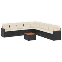 10 Piece Garden Sofa Set with Cushions Black Poly Rattan